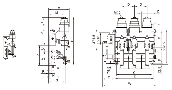 FKN12A-12D、FKRN12A-12D电动机构侧装左操作图一